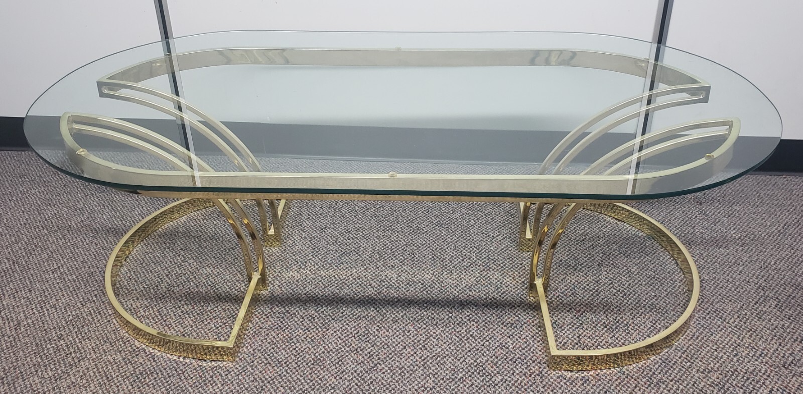 EX+ 1980s LARGE Regency Brass & Glass Post-Modern Coffee Table 54″ x 28″ x 16″