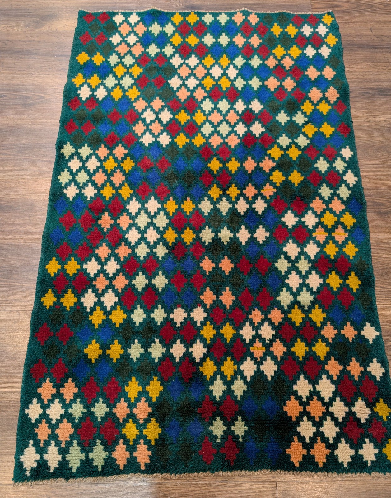 Afghan Balouch Rug 3×5, Star Pattern, Multicolor, Handmade, Wool