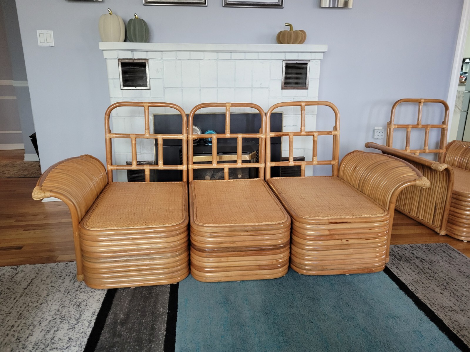 Golden Girls Couch Rattan Fan Arm Furniture 3 Seat Sofa 2 Chairs Bamboo Wicker