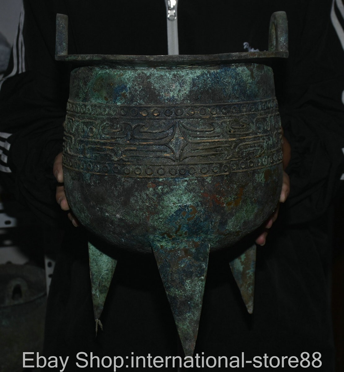 13.6″ Rare Old Chinese Bronze Ware Dynasty Palace 3 Feet Incense burner Censer