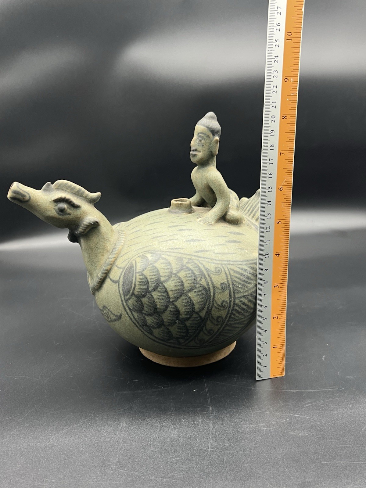 Celadon Ware Ceramic Ewer Figural Ceramic Pottery Rhyton South East Asia Decor