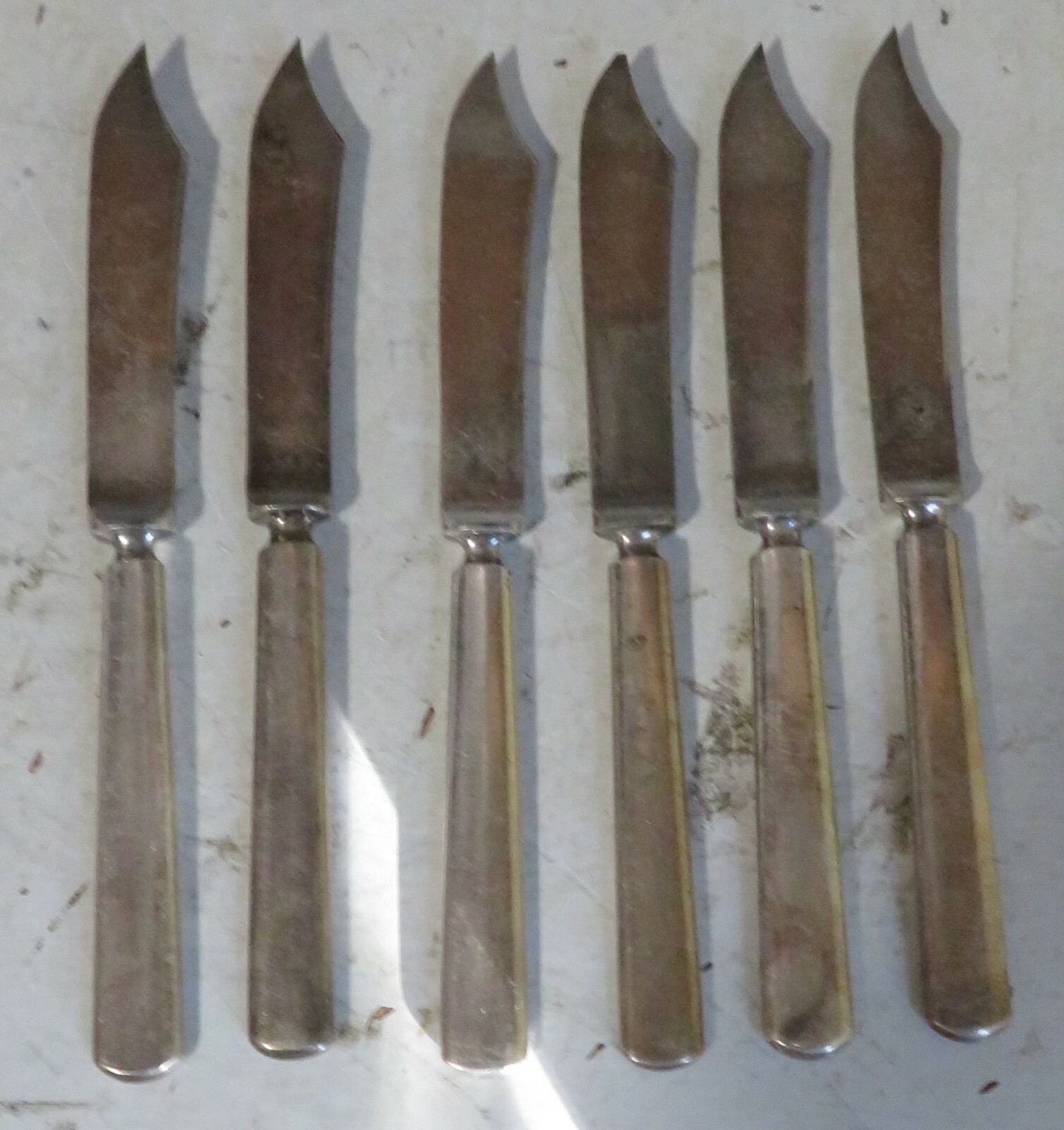 Vintage 6 Pc Set Silver Burnished No.#12 Fruit Knife Used W. R. Branded 6 1/4″