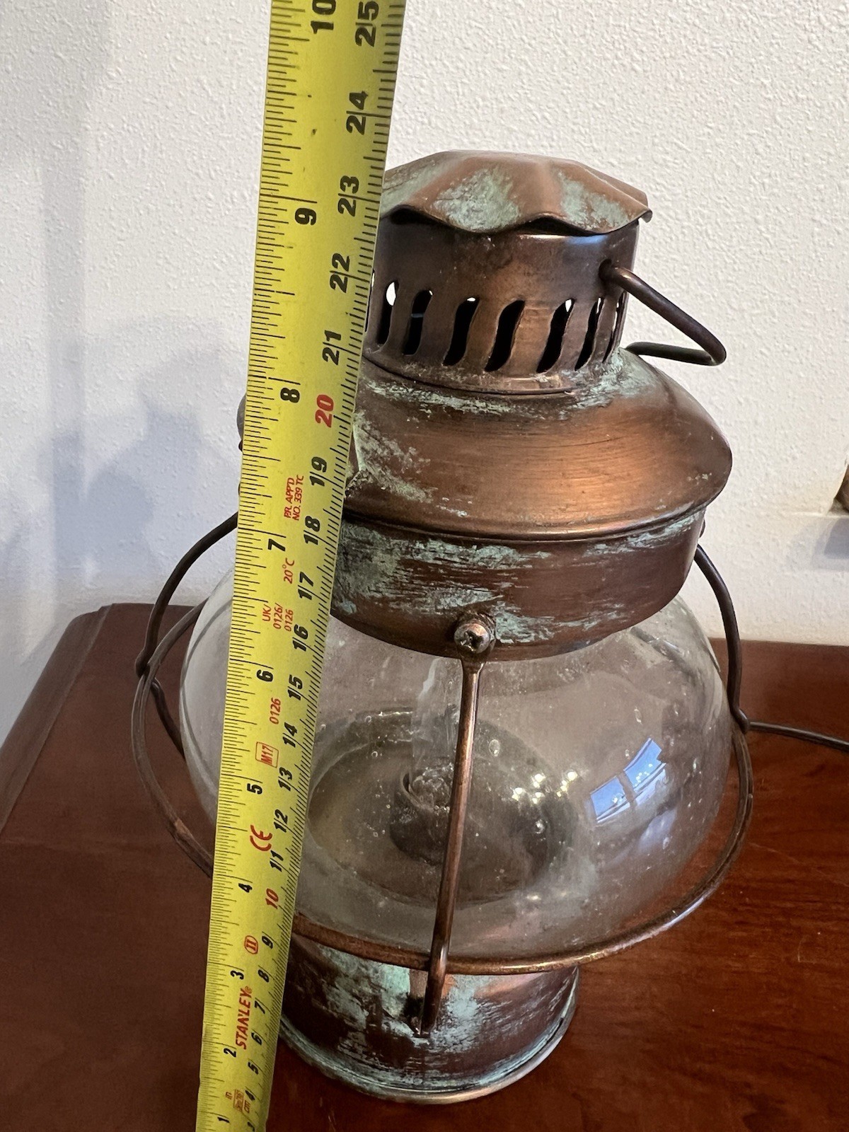 Vintage Copper Brass Ship’s Lantern With Glass Globe And Patina