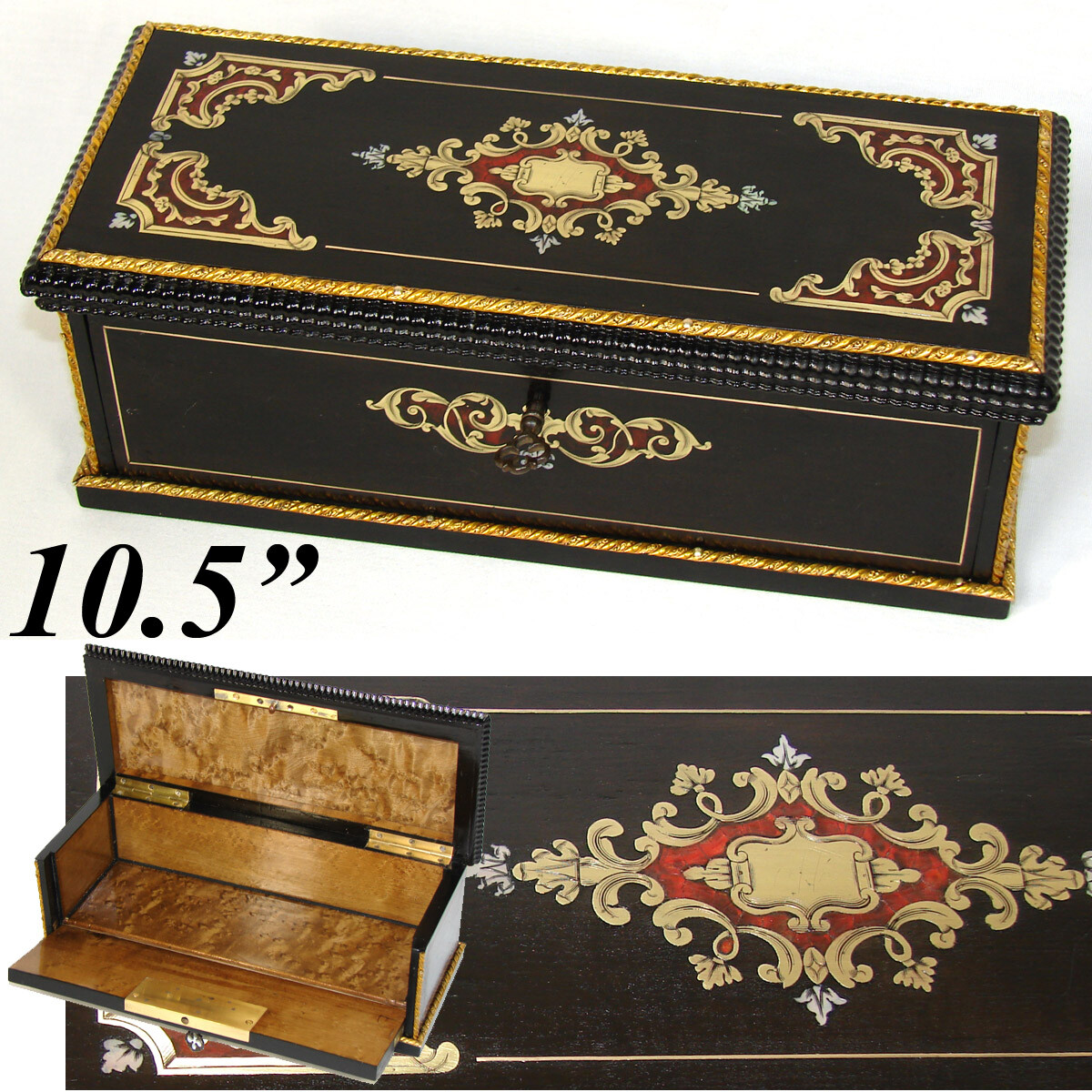 Antique French Louis Philippe to Napoleon III Era 10.5″ Boulle Desk Box, Casket