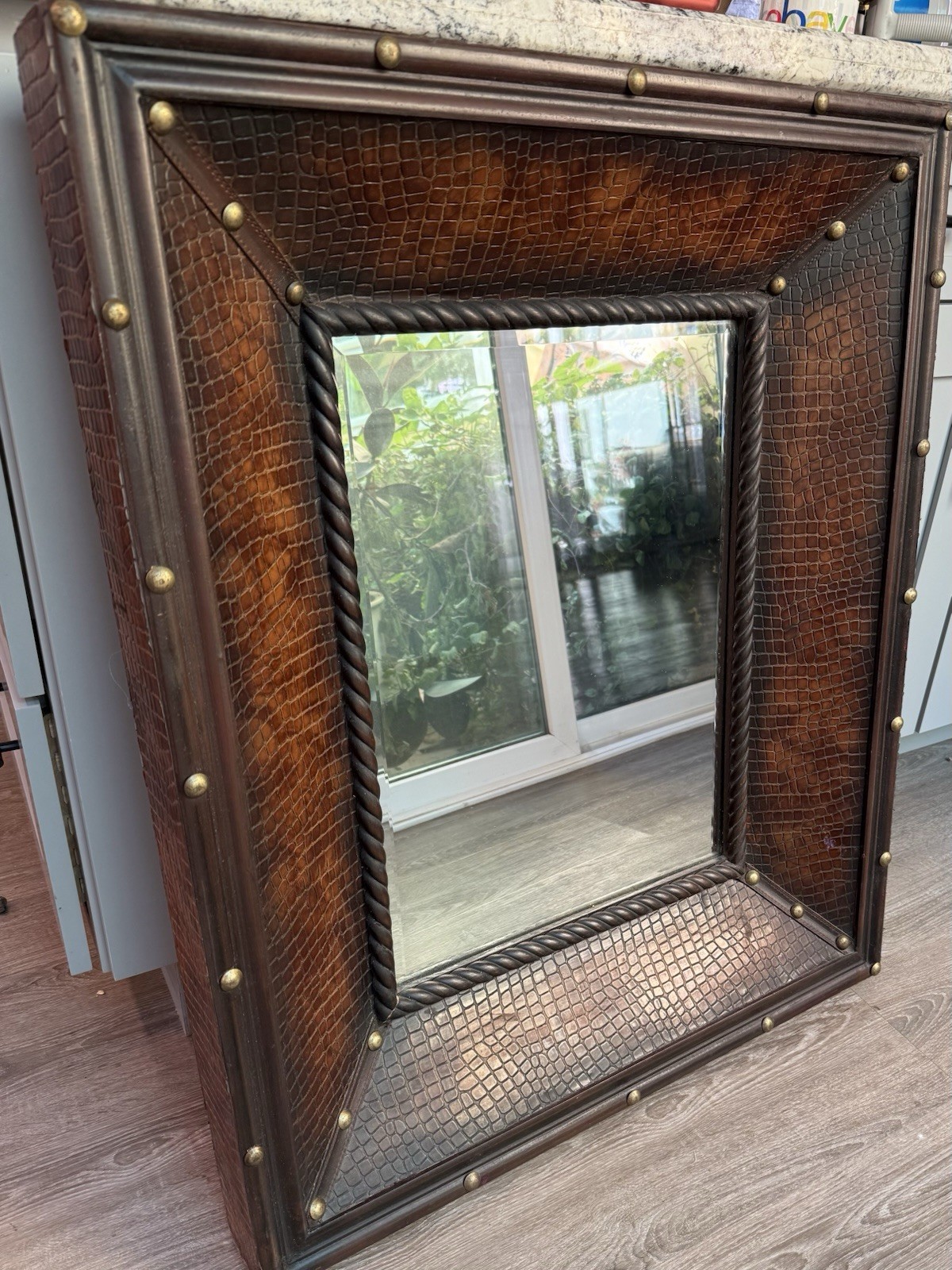 VINTAGE GENUINE LEATHER EMBOSSED ALLIGATOR LEATHER FRAME , WALL MIRROR