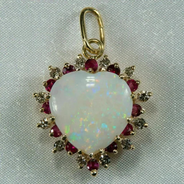 3 Ct heart Cut Fire Opal & Red Ruby Diamond Pendant Necklace 14k Yellow Gold FN
