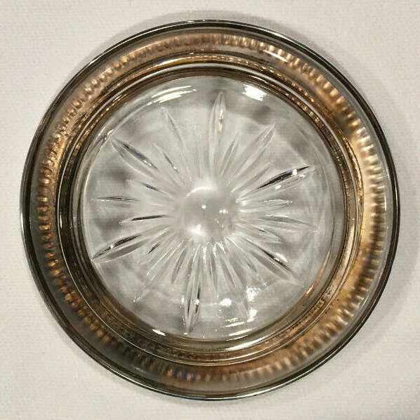 Sterling Silver Rimmed Glass Coaster Beaded Starburst Antique B I Beaded Old