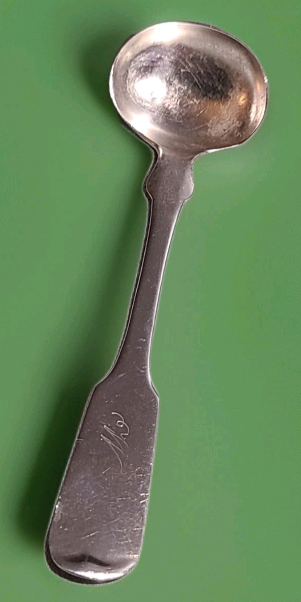 Antique Nicholas Ephraim Young silver mustard ladle / spoon ca 1839, W monogram