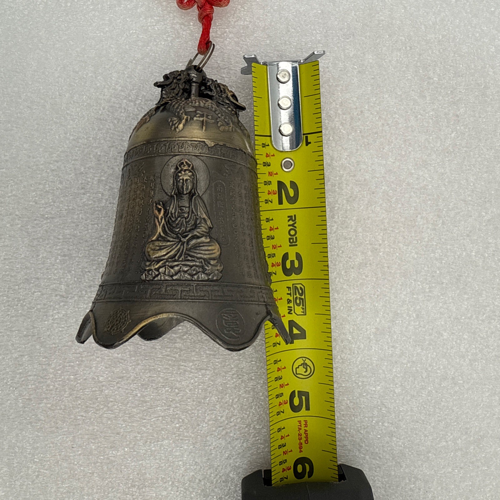 Bronze Buddhist Temple Bell Dragon & Buddha Relief Asian Hanging Wind Chime