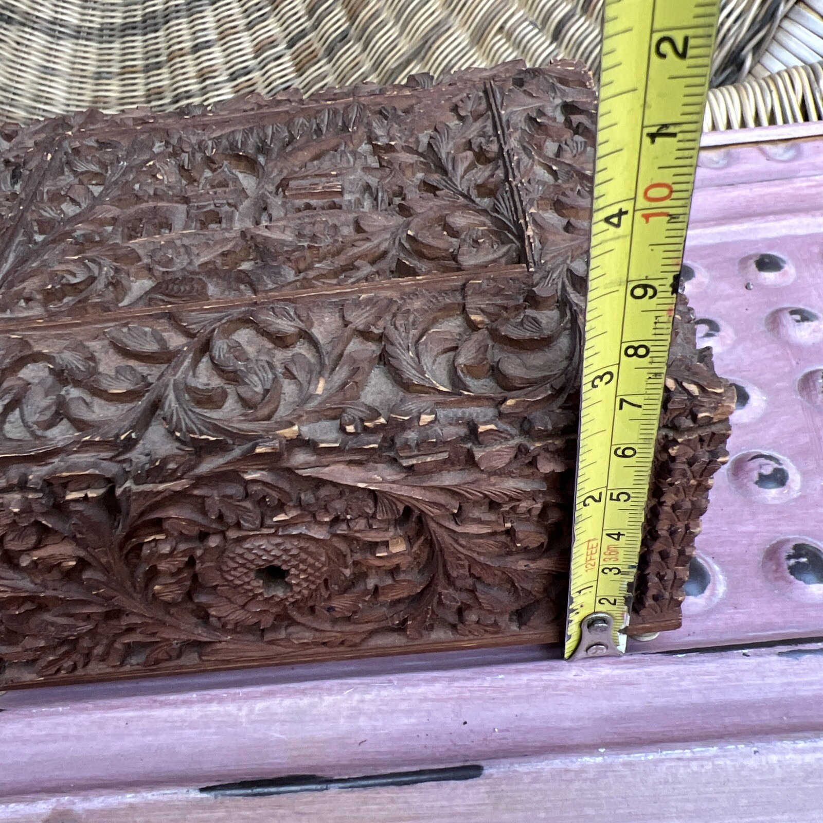 Hand Carved Old Decorative Multi Purpose Wood Trinket 6x5x2.5” Middle Age Style