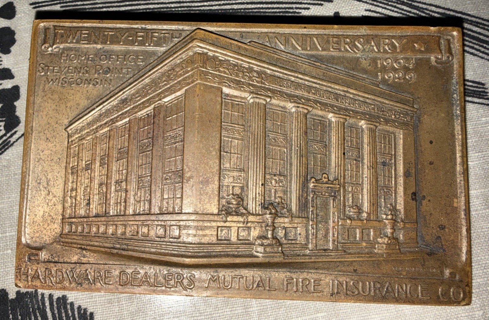 Brass Paperweight Hardware Dealers Mutual Fire Insurance Stevens Point, WI 1929