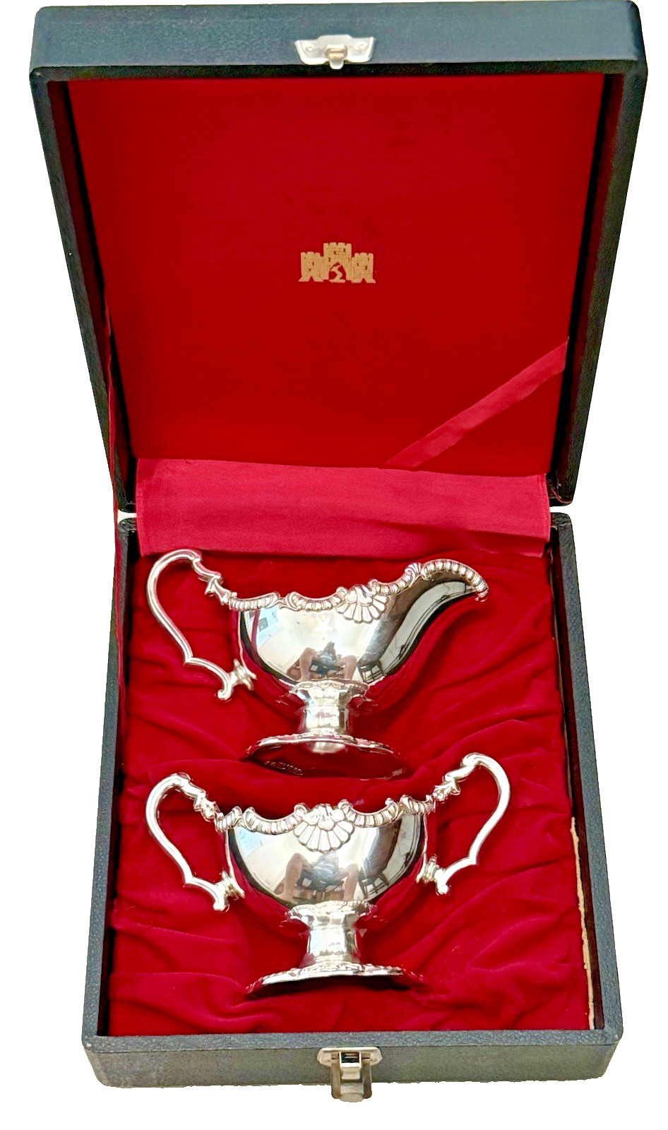 CORBELL & COMPANY VINTAGE SILVER PLATED CREAMER & SUGAR BOWL SET WITH BOX