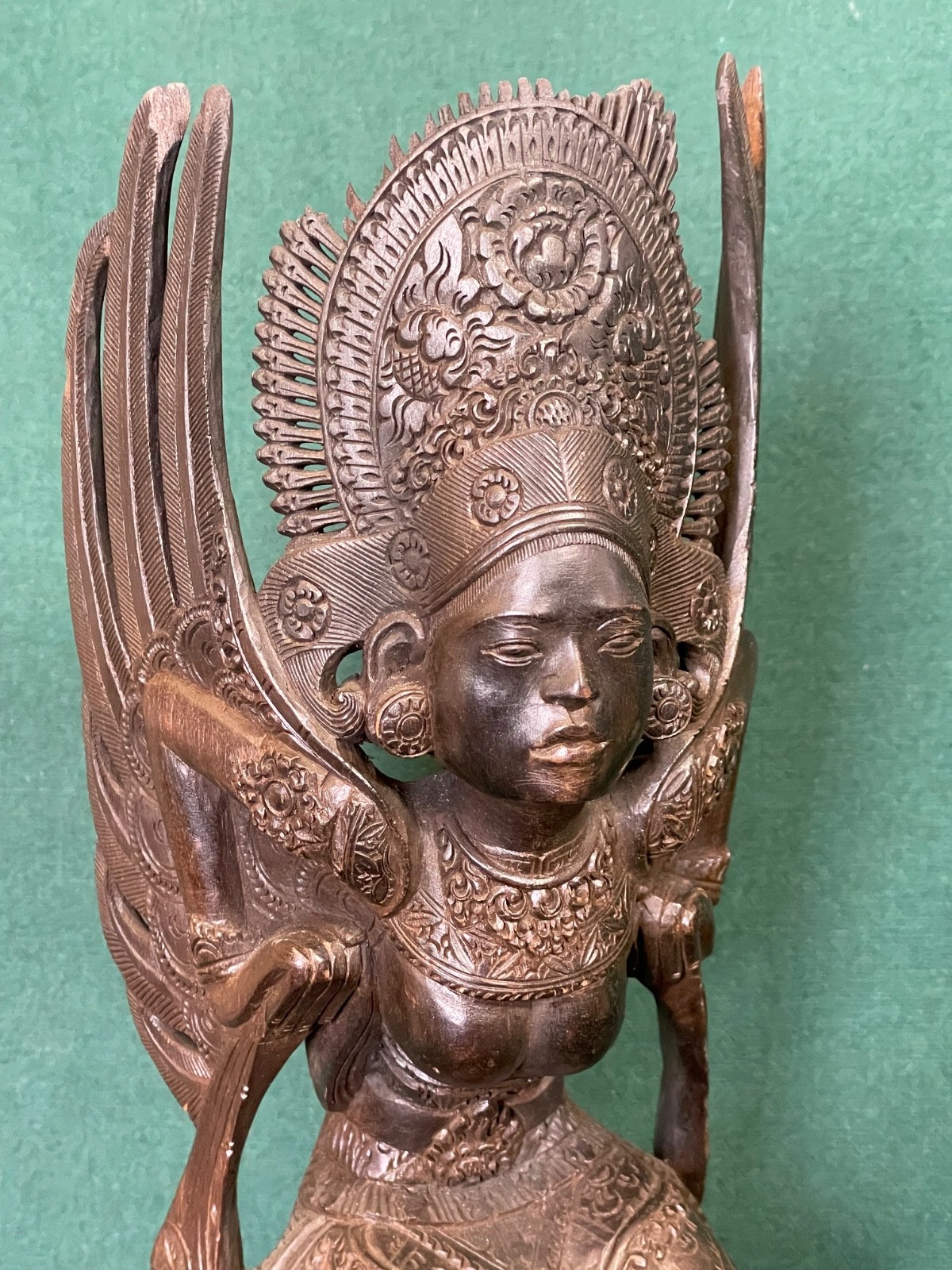 Carved Wood Winged Bali Godess Indonesian Finely Carved Sculpture