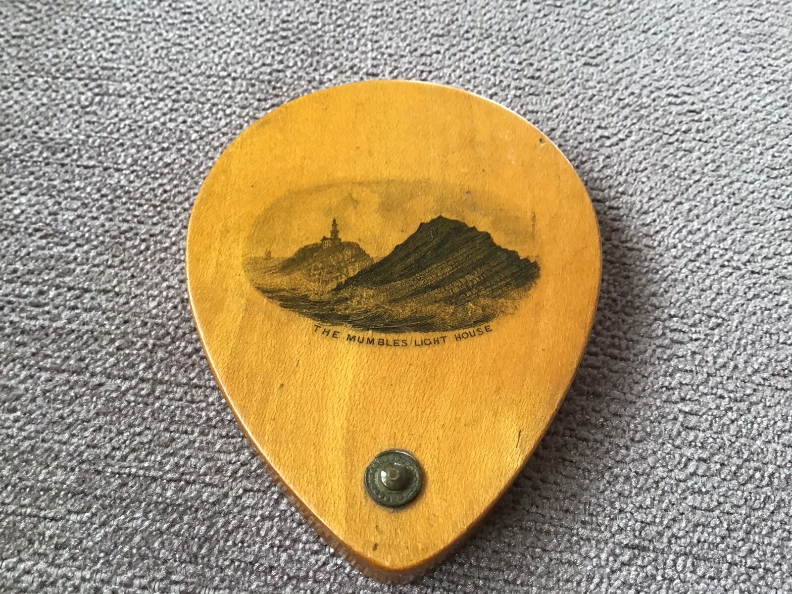 Rare Mauchline 2 Transfer Ware Compact Vanity Mirror. THE MUMBLES.8x6cm.Oval.
