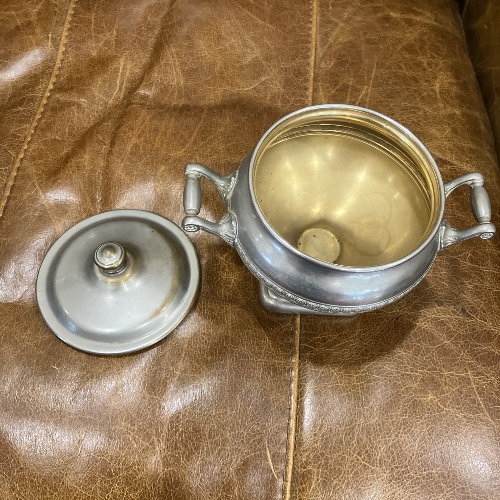 VTG MANNING BOWMAN Creamer & Sugar AMERICAN EMPIRE Silverplate over Copper USA
