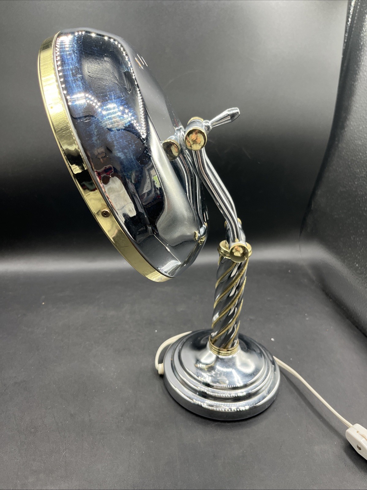 Adjustable VTG Protronic Braided Chrome Brass Lighted Magnification Table Mirror