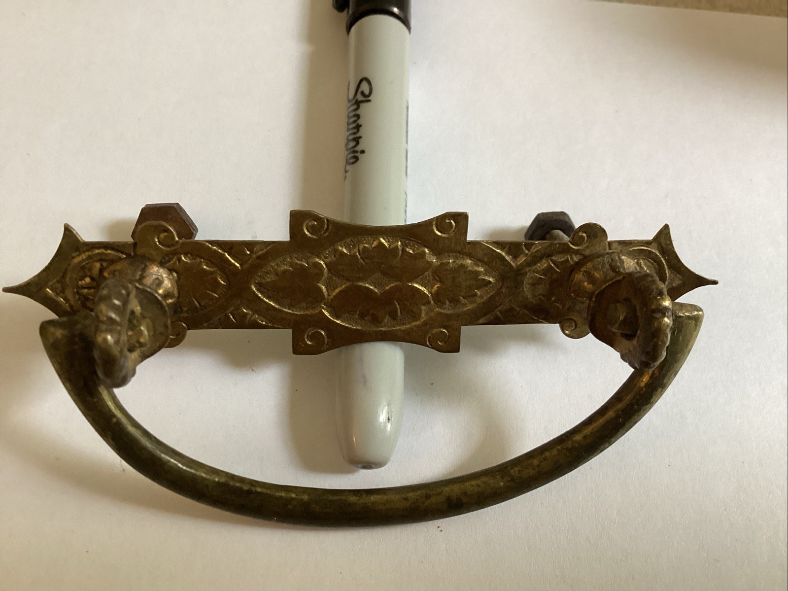 Nice antique victorian Pressed brass drawer pull 2-7/8” Inch on centers