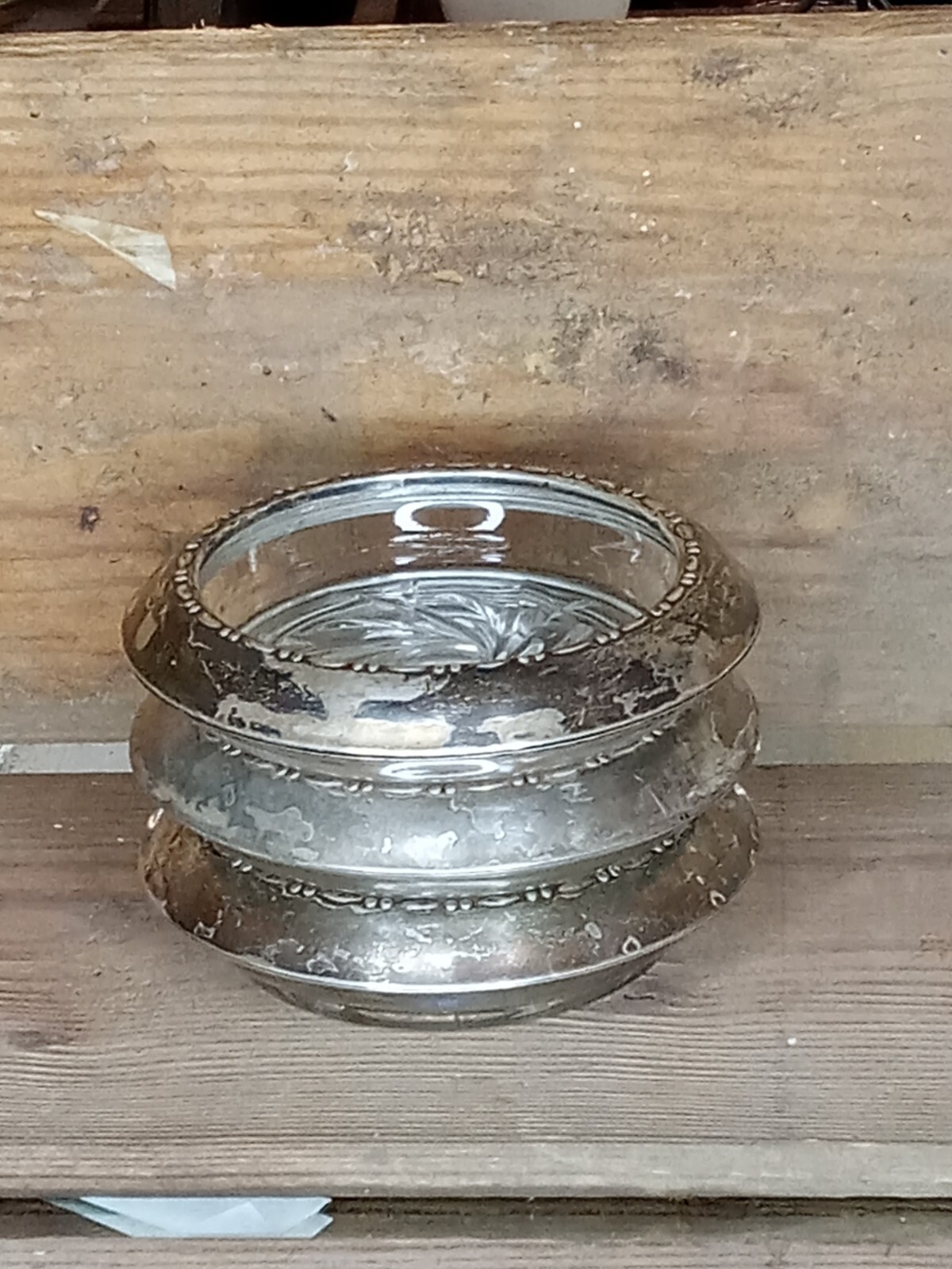 SET OF 3 STERLING SILVER AMSTON CUT GLASS SUN BURST WINE BOTTLE COASTER