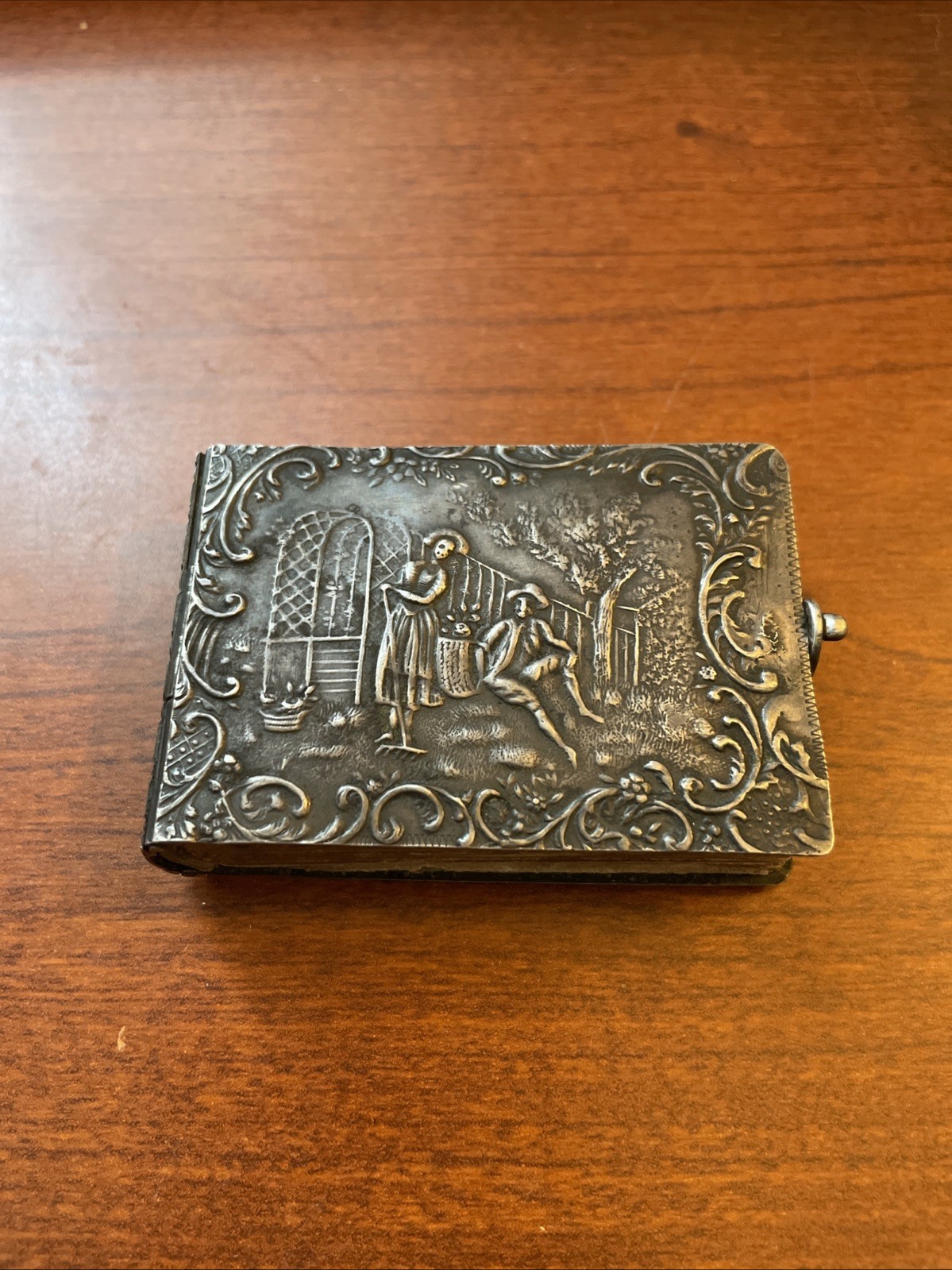 Antique Victorian Sterling Silver Embossed Small Booklet With Locket