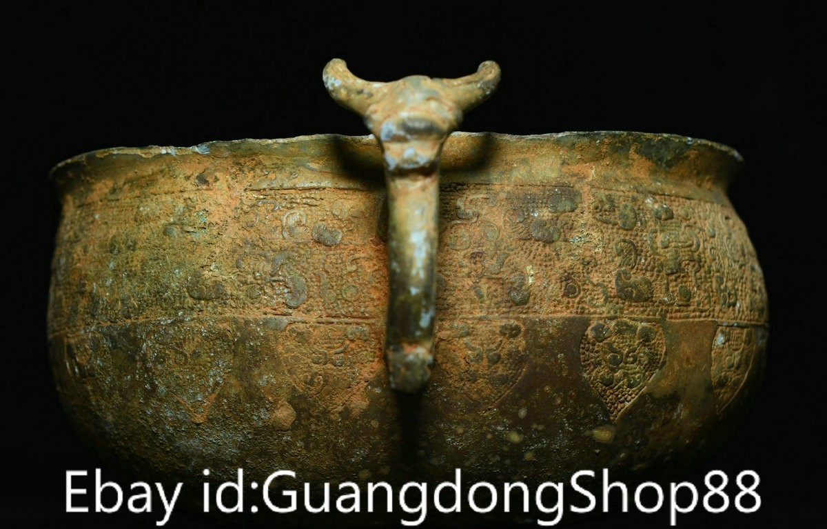 6.6″ Old Chinese Bronze Ware Dynasty Palace Dragon Ear 2 Drinking Vessel