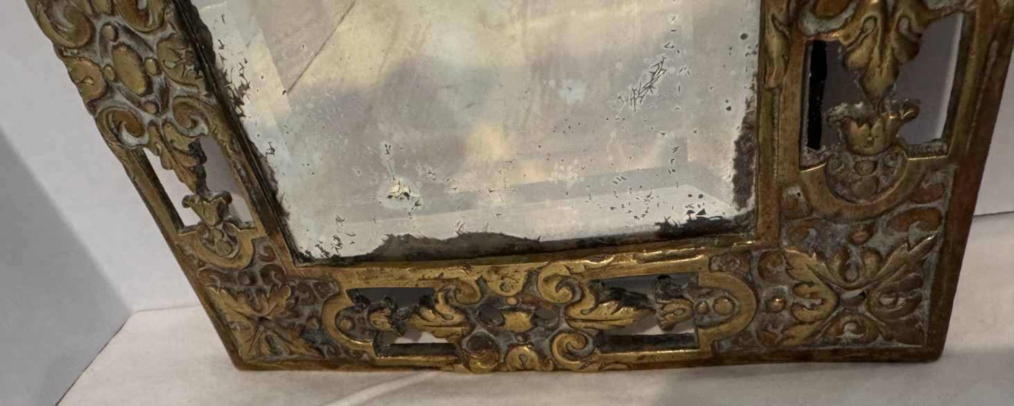 Neoclassical Bronze Wall Mirror Dolphin Urn Empire Style 19.75”