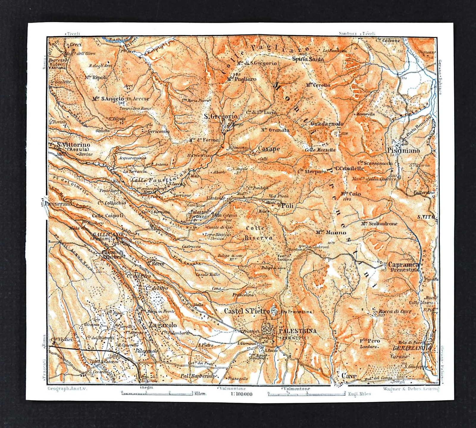 1904 Wagner Debes Map – Palestrina Castelo San Pietro Pisoniano Zagarolo – Italy
