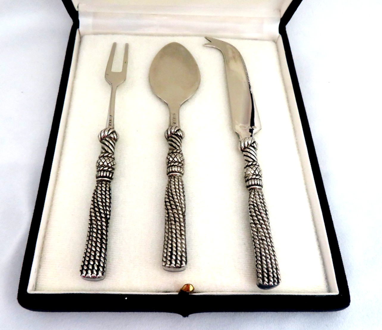 SILEA Silver & Blue Lapis Lazuli Servers Utensils Cheese Knife, Spreader & Fork