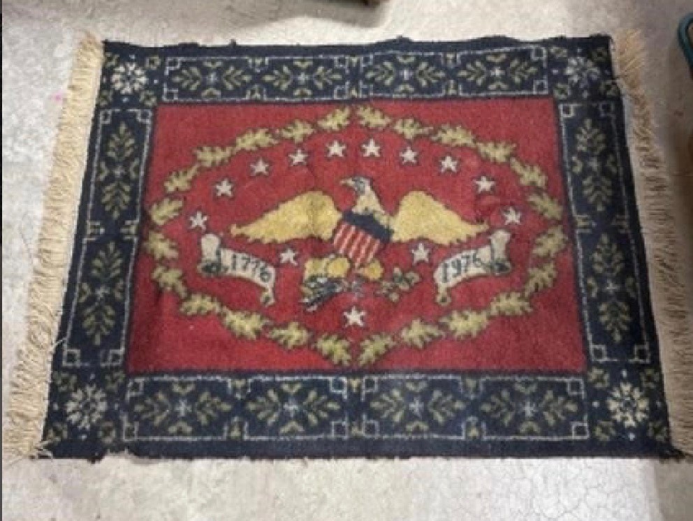 Patriotic 1976 Bicentennial Americana Eagle Rug Deering Miliken 2’10” X 4’4”
