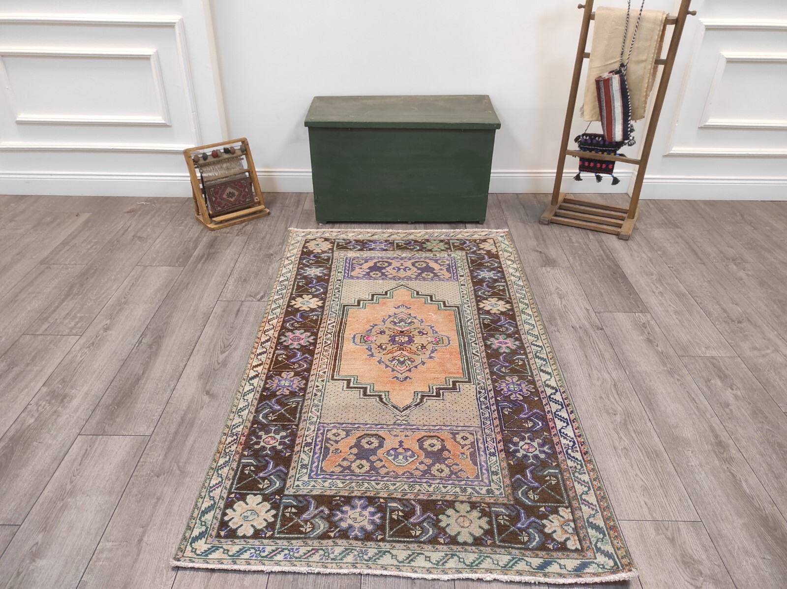 Entryway Design Handmade Turkish Rug, 3.2×5.4 ft Anatolian Area Carpet, Vintage