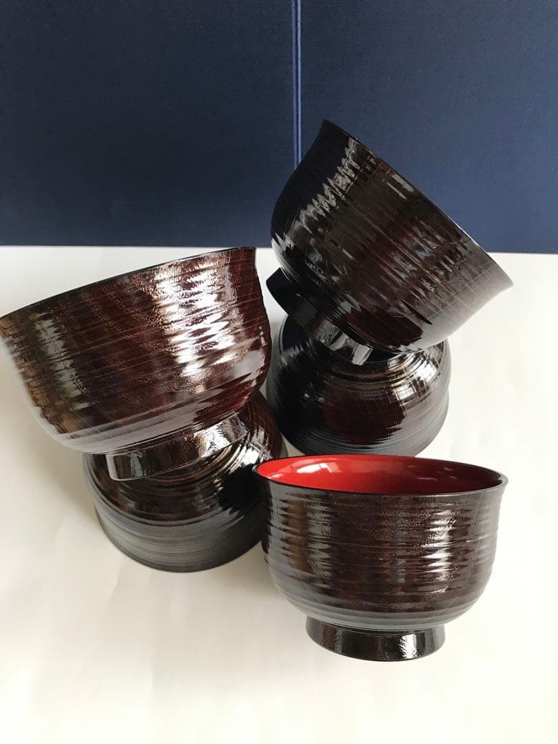 Set of 5 Lacquer Bowls – Tame Lacquer Maple Design, Natural Wood