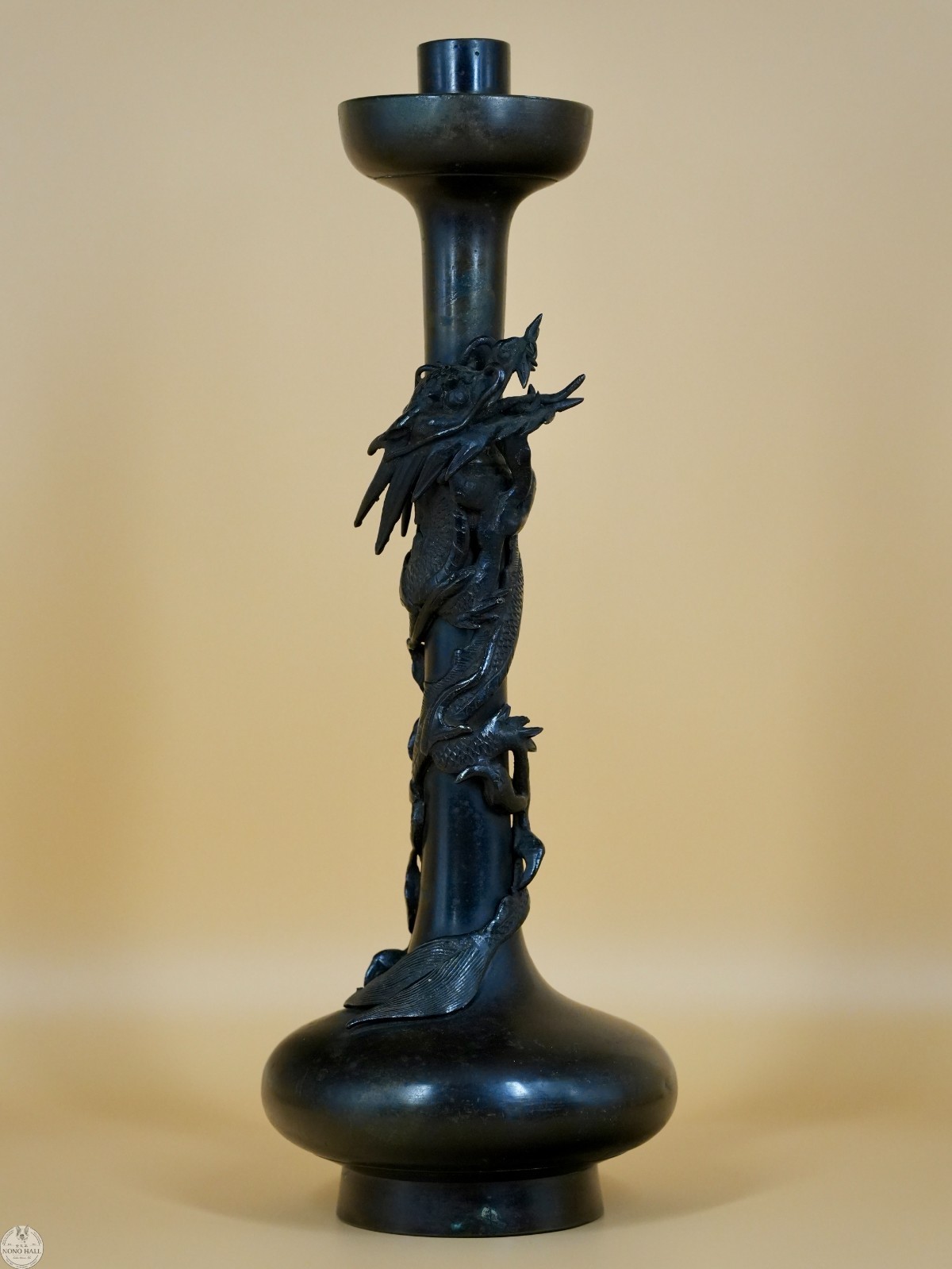 Antique Late 19th C. Meiji Period Japanese Bronze Dragon Candlestick