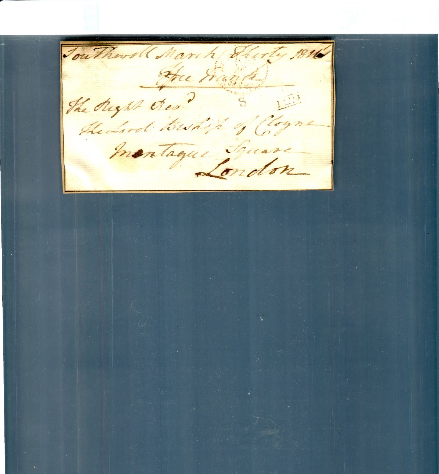 1816 Lord Bishop of Cloyne Southwall London Montaque Square Document