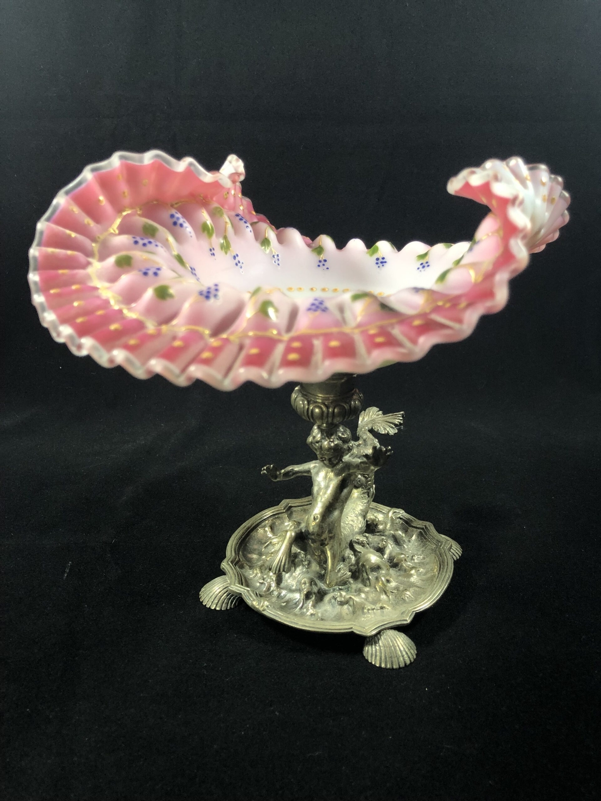 Figural (maritime) historicism centerpiece, 800 silver, painting, Meermann