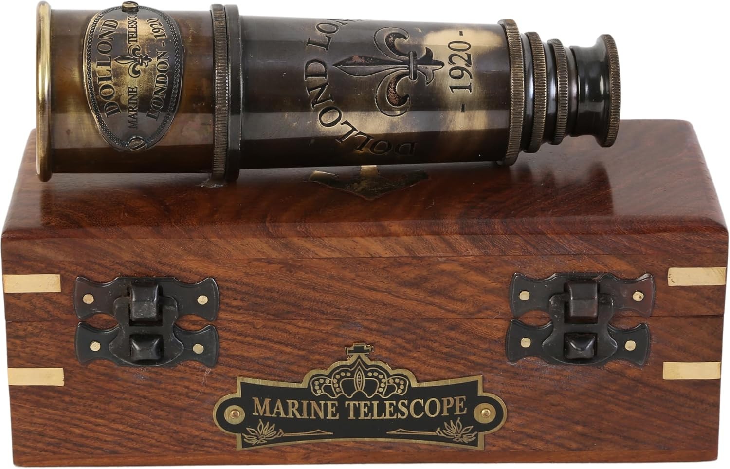 1920 Marine Telescope – Vintage Brass Spyglass with Wooden Box 15” Antique