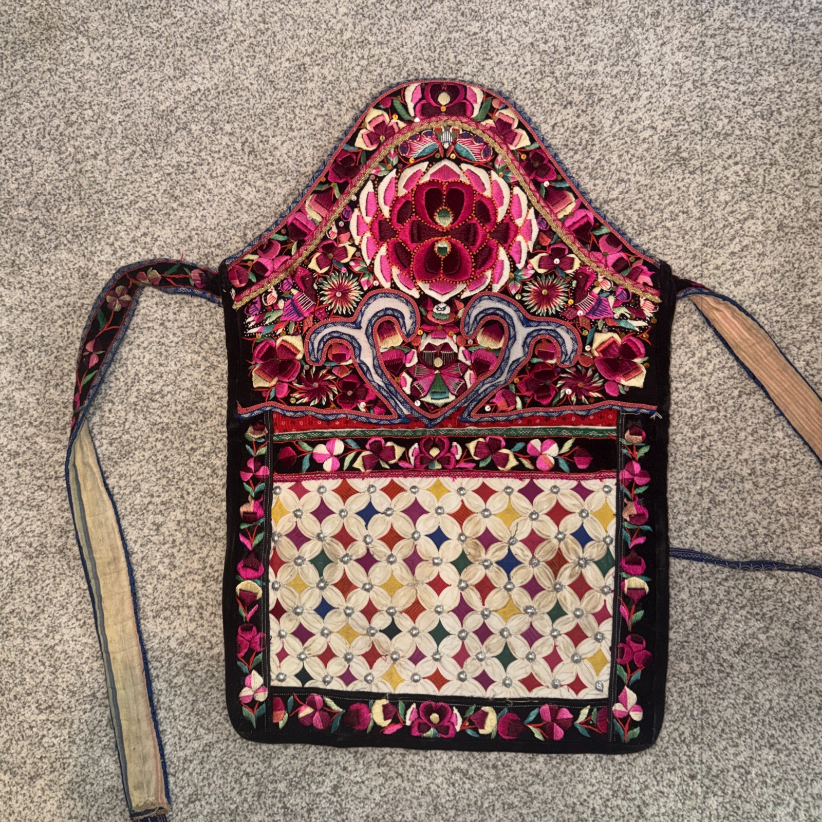 Antique Chinese Tribal Miao Yunnan Ethnic Handmade Embroidery Baby Carrier