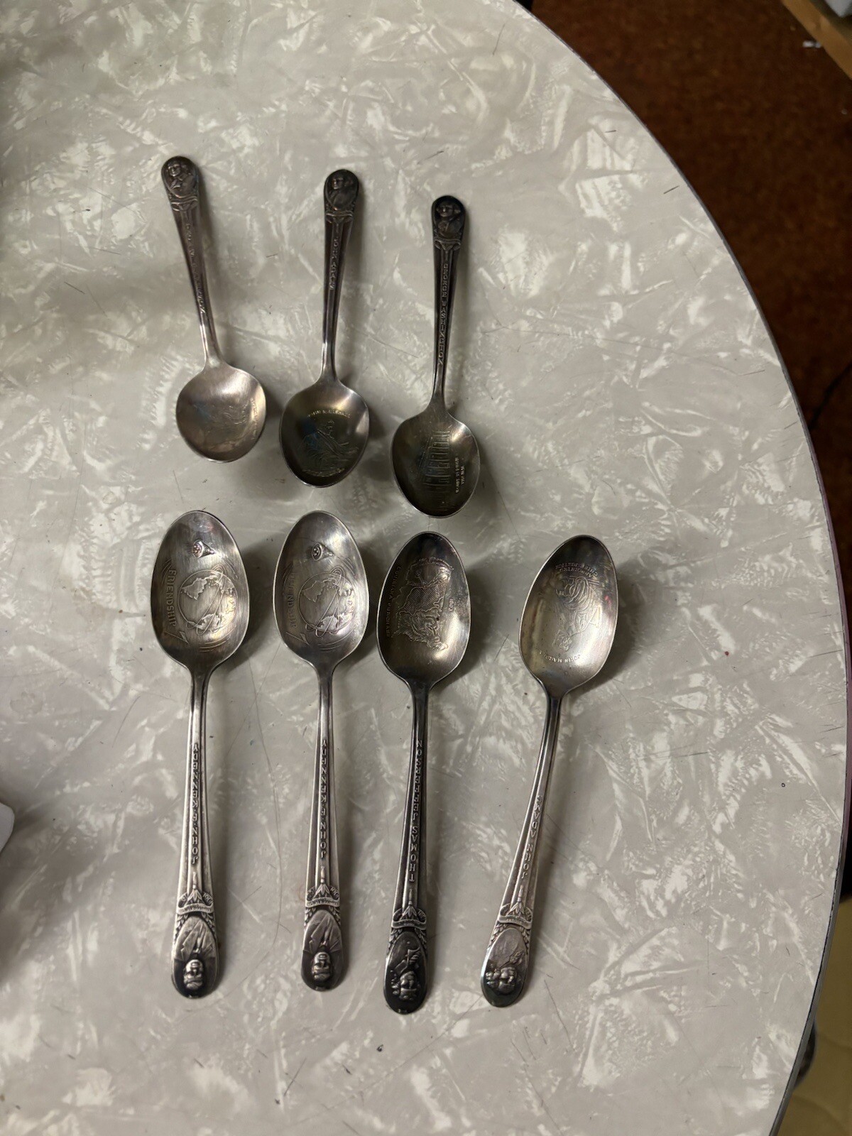 7 Vintage Wm Rogers IS Presidential Spoons JFK, Jefferson, Adams, Jefferson
