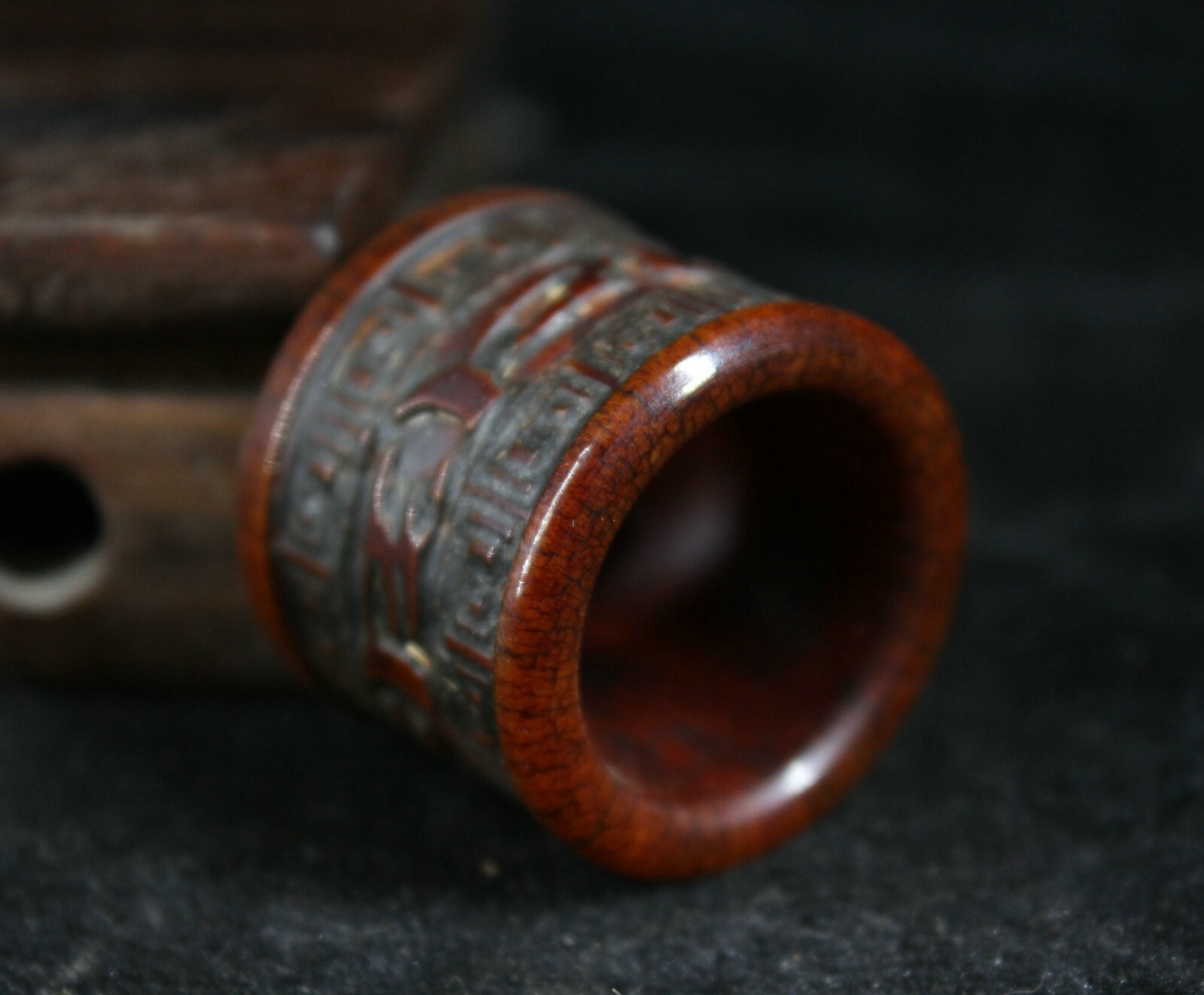 2.4 cm China Old wooden Ring Scripture pattern ring