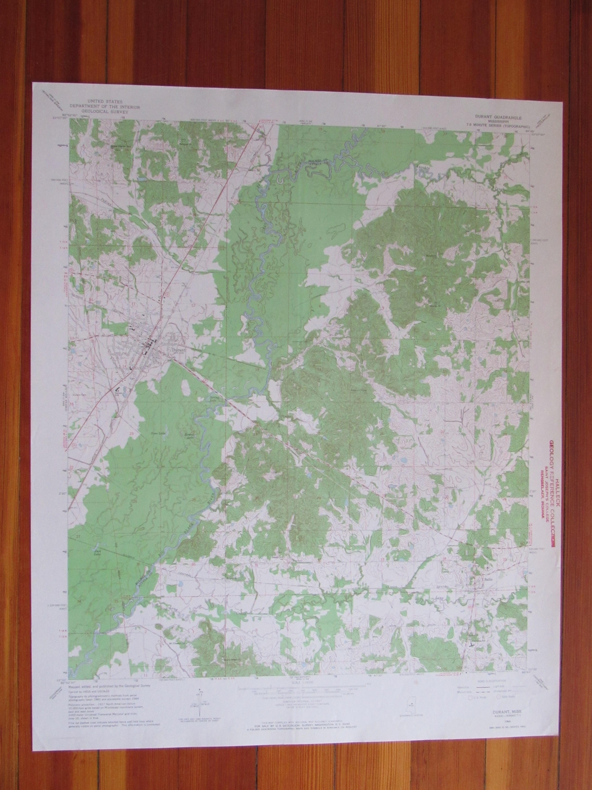 Durant Mississippi 1965 Original Vintage USGS Topo Map