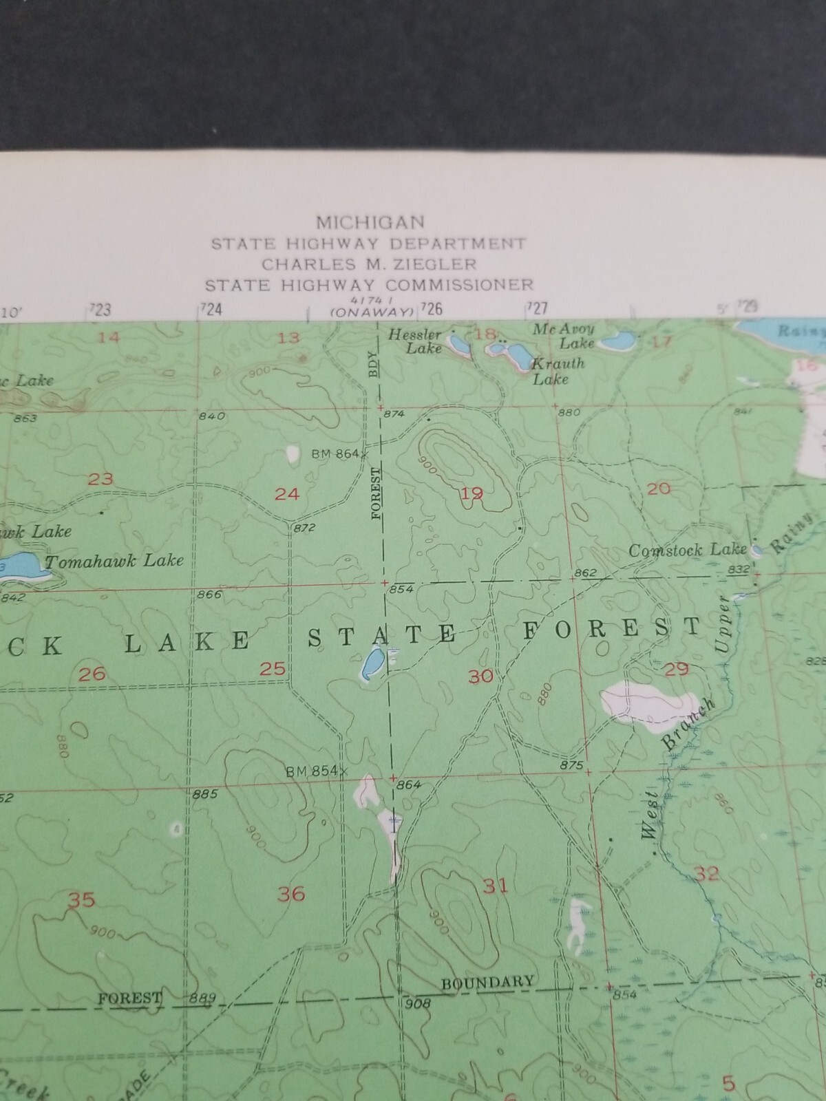 ATLANTA MICHIGAN ORIGINAL 1955 USGS QUADRANGLE 17X21 MAP EXCELLENT CONDITION
