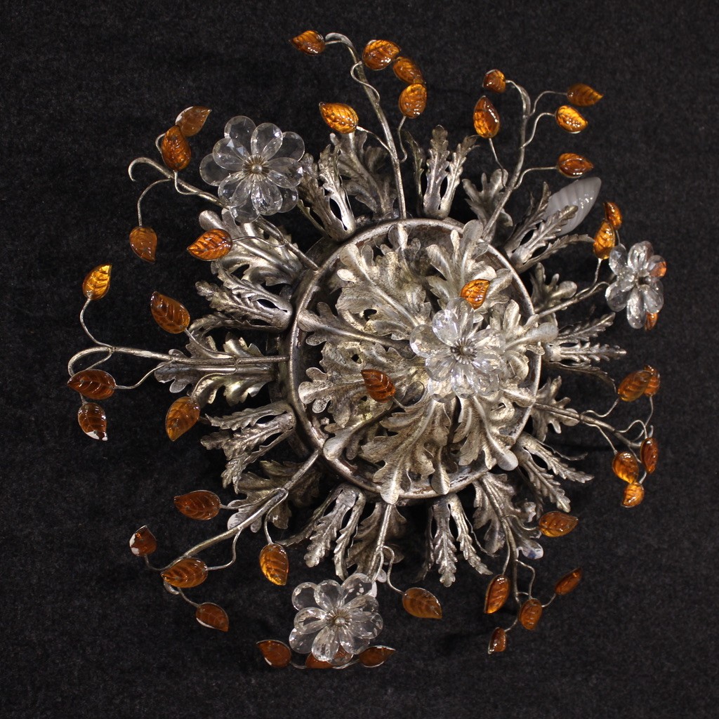 Large Fiorentina ceiling light Banci Florence wall lamp in metal and glass 70s