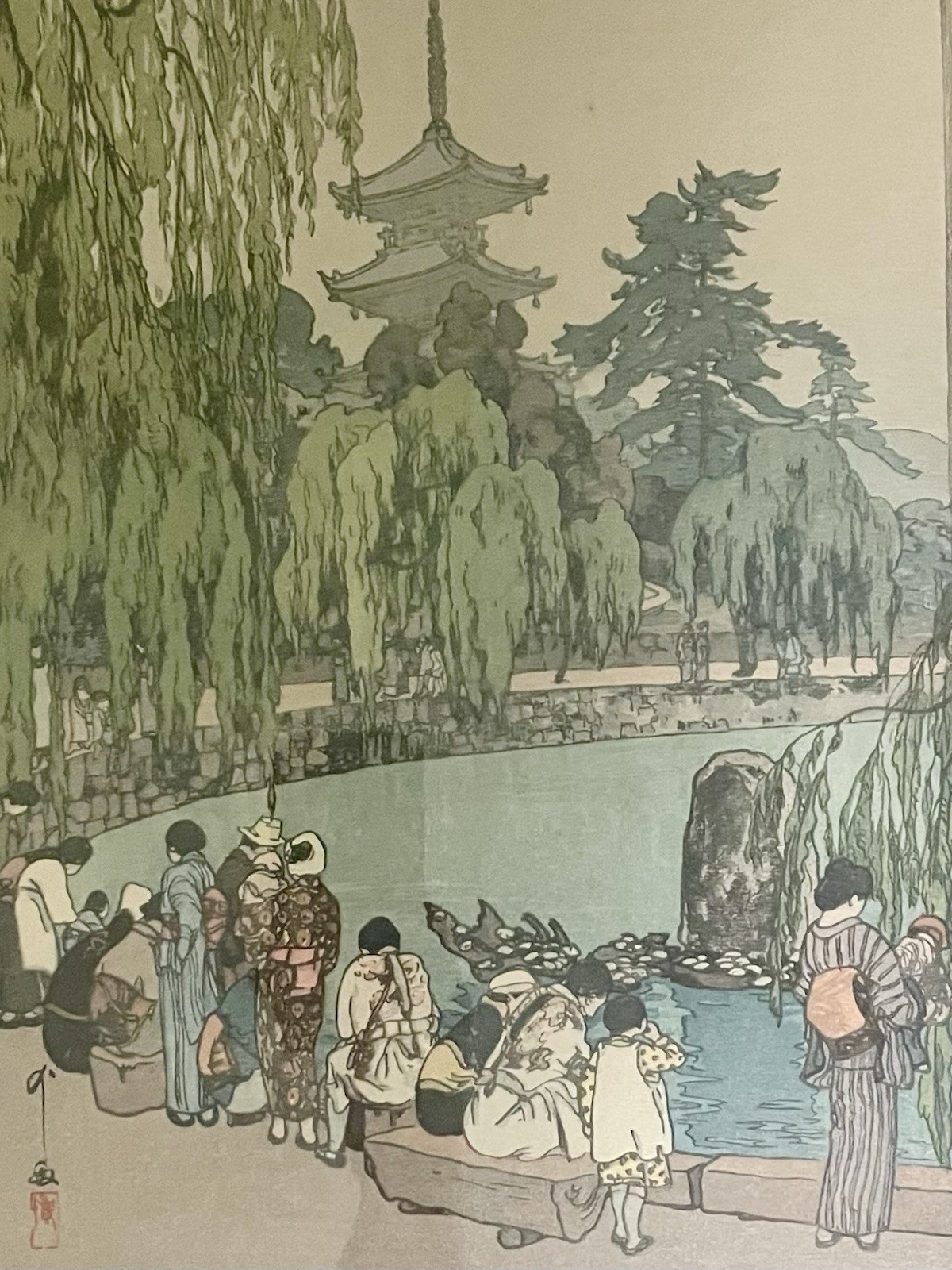 Vintage HIROSHI YOSHIDA Japanese Woodblock Print, Carp & Tortoises Signed Framed