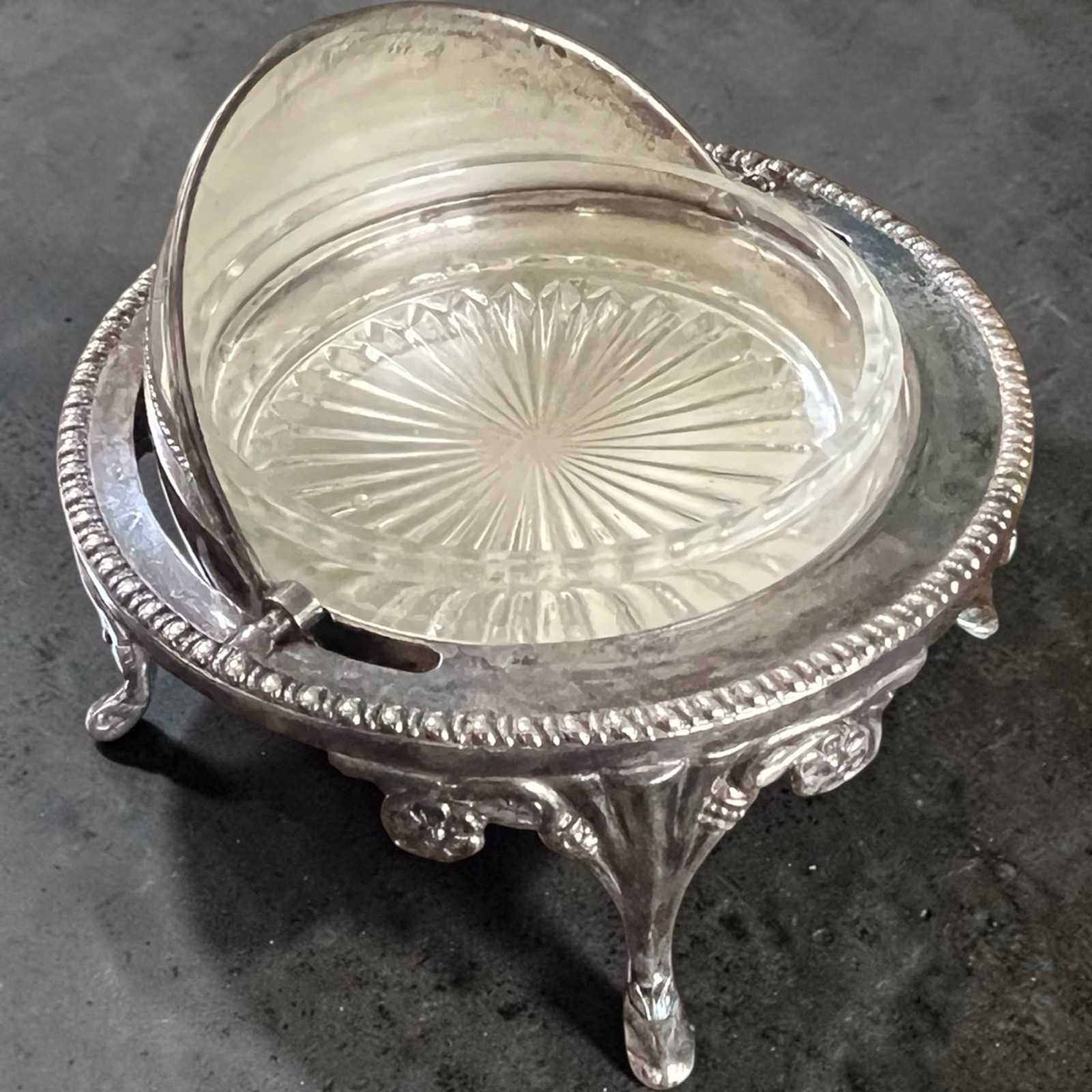 Antique English Silverplate Revolving Butter Dish Dome Cover