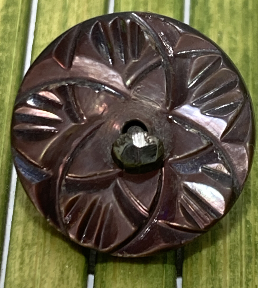 Antique Abalone Ocean Pearl Shell Button Geometric Star Center Metal Shank 9/16″
