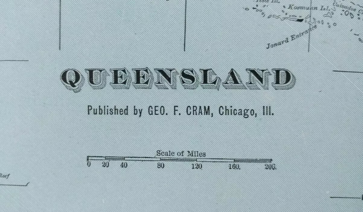 Vintage 1900 QUEENSLAND Map 14″x22″ ~ Old Antique Original BRISBANE CAIRNS