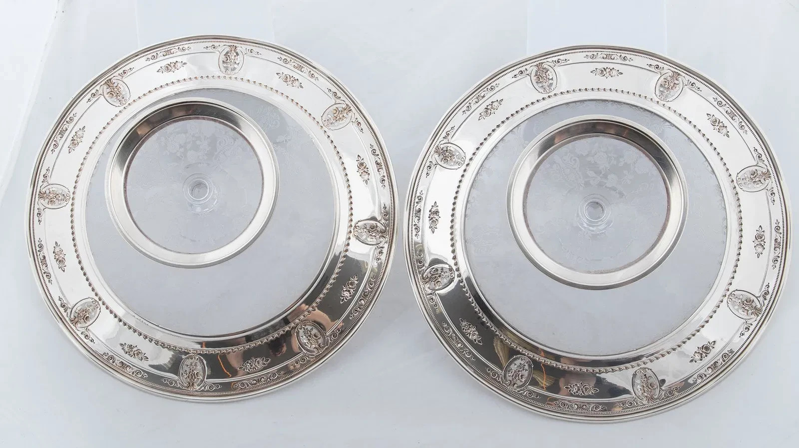 ANTIQUE 1 PAIR WALLACE SILVERSMITHS STERLING SILVER FOSTORIA CRYSTAL COMPOTES