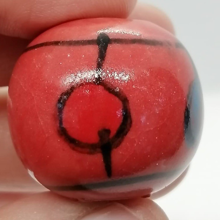 Vintage Red Glass/Ceramic Bead – Geometric Target Pattern – 1 cm