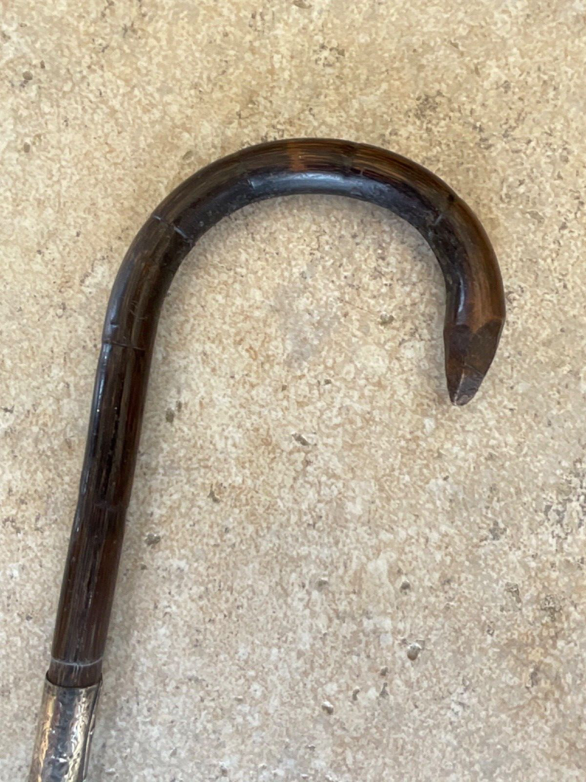Antique Walking Stick London Silver Hallmark 1915 Collar Bamboo lightweight Cane