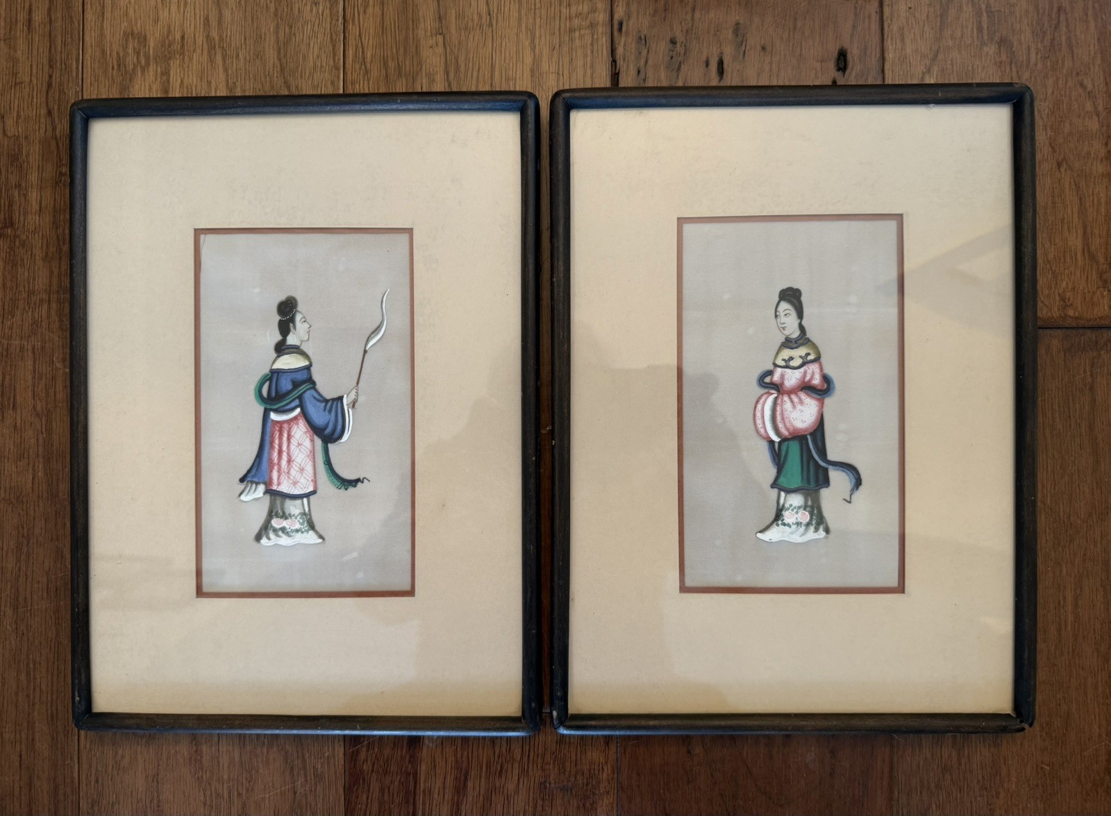 Vintage Chinese Pith Rice Paper Paintings – Framed