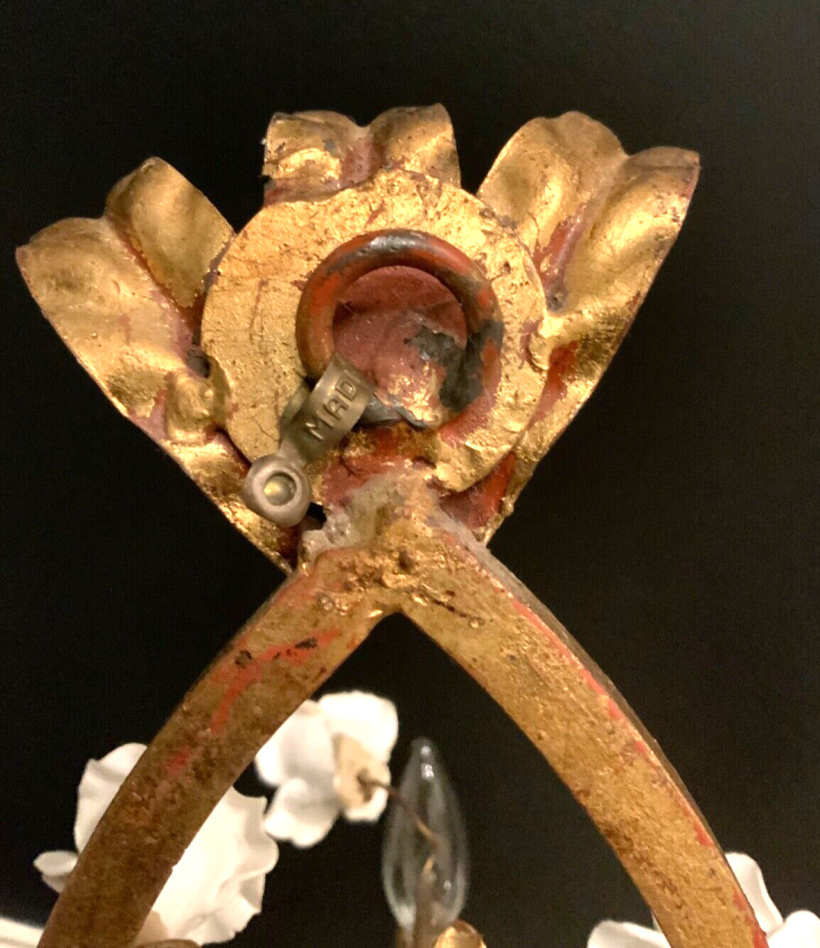VTG ITALIAN Gold Gilt White PORCELAIN Roses Wall 5 Light SCONCE Stunning Quality