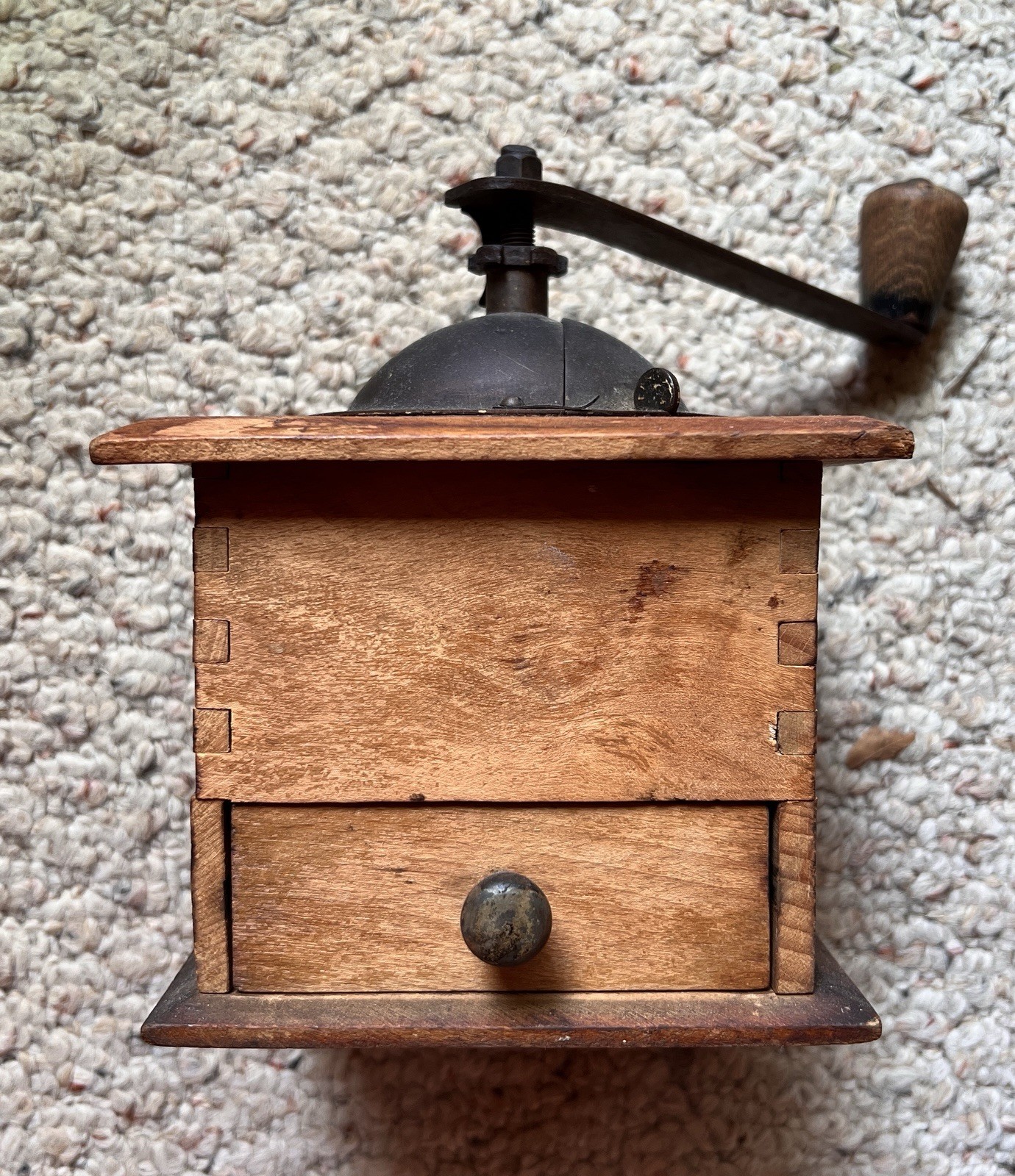 Vintage Wooden Coffee Grinder Hand Crank Mill with Drawer Rustic Farmhouse Decor